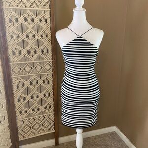 Topshop dress size 2 black and white stripe thin spaghetti strap‎ halter top
